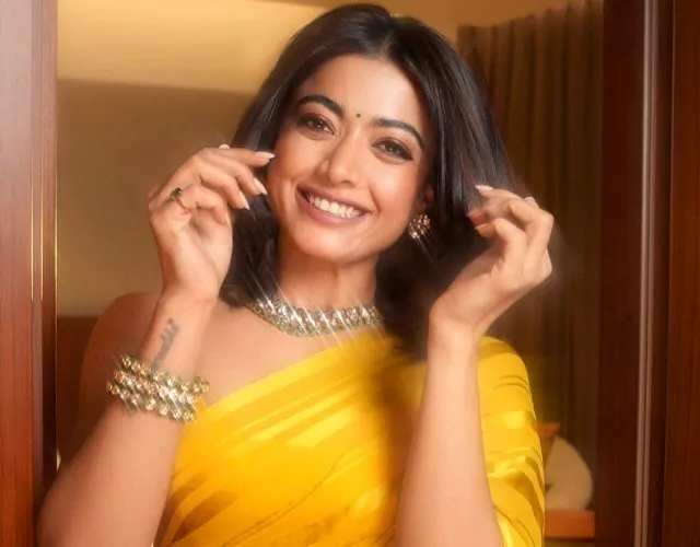 Rashmika Mandanna Yellow Saree Pics